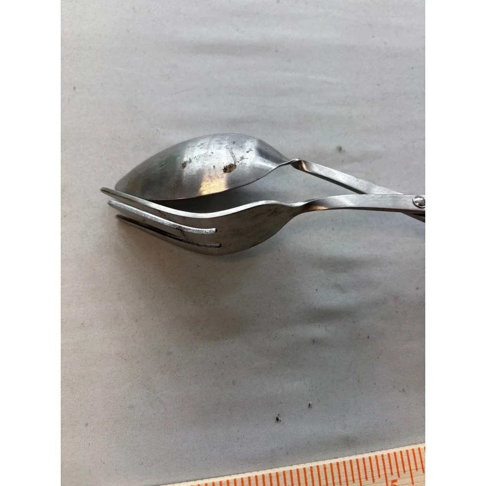 Bonny Vintage Stainless Steel Scissor Salad Tongs Spoon Fork Server Silver Tone